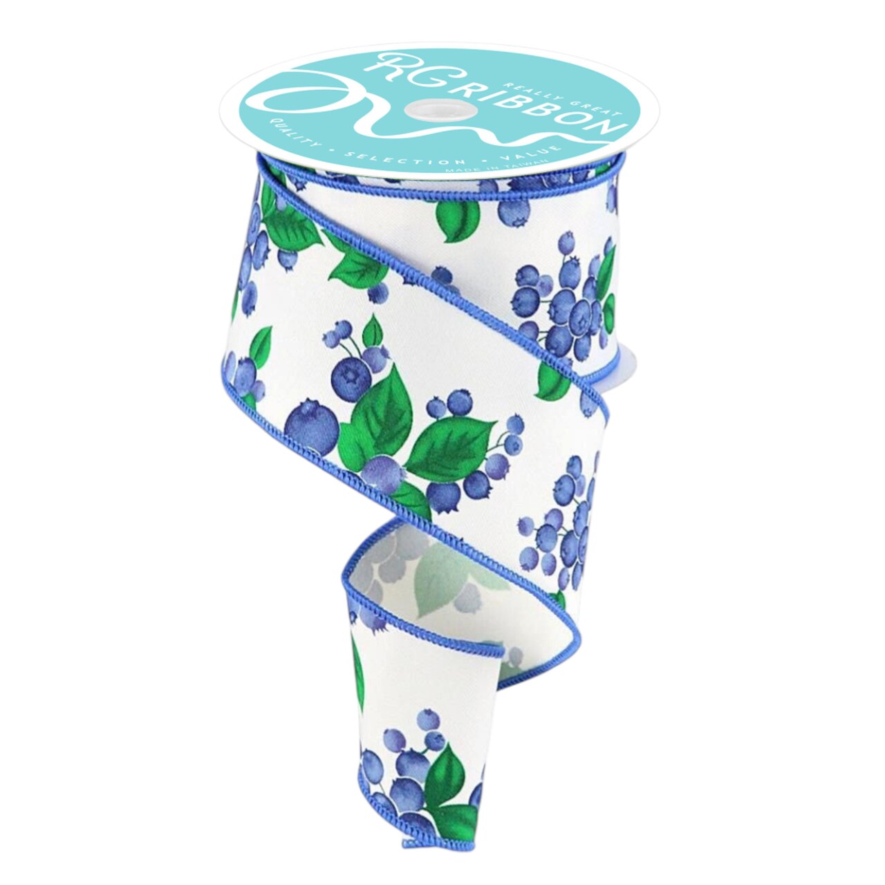 Blueberry Print Wired Ribbon 1.5" / 2.5" Inches Wide for Wreaths, Floral Arrangements, and Crafts